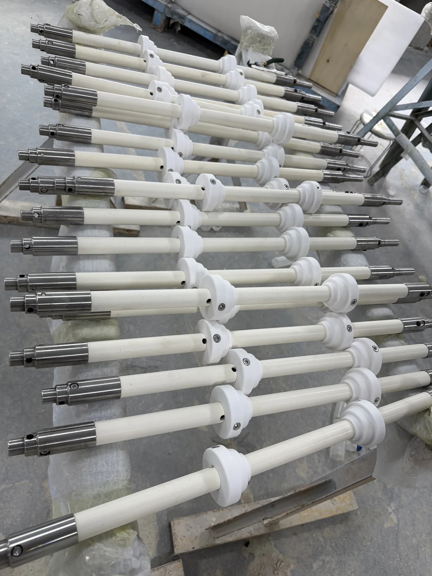 Industrial ceramic roller batch in the workshop