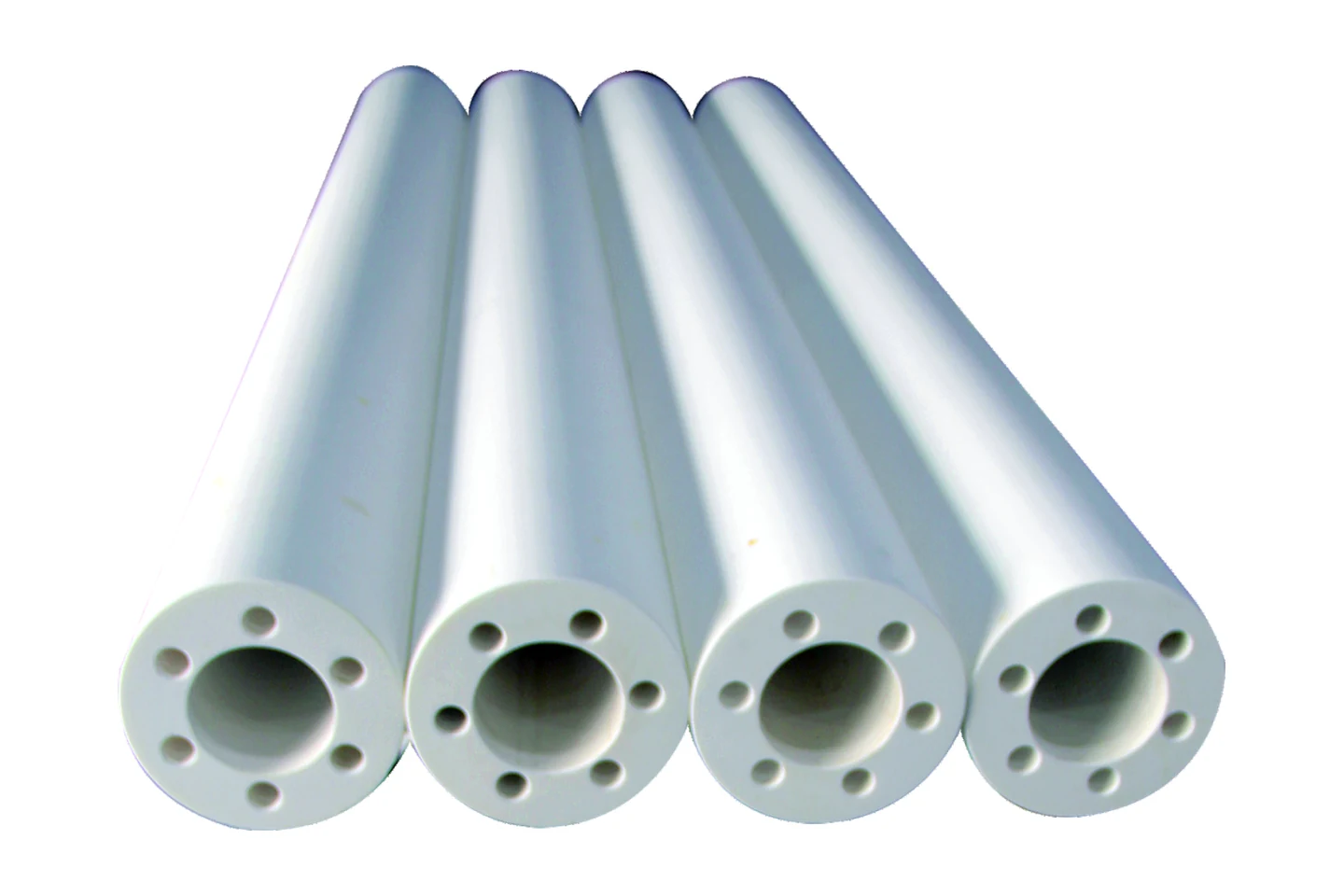 Fused silica hollow ceramic rollers with multi-hole end geometry